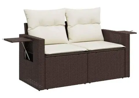 Set canapele de grădină cu perne, 7 piese, maro, poliratan - 5/5