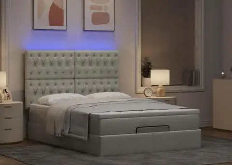 Cadru de pat otoman cu saltele Gri deschis 140x190cm catifea - 3/5