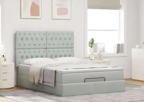 Cadru de pat otoman cu saltele Gri deschis 140x190cm catifea - 4/5