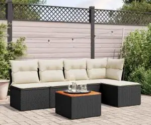 vidaXL Set mobilier de grădină cu perne, 6 piese, negru, poliratan