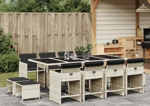 Set mobilier de grădină cu perne 13 piese gri deschis poliratan - 1/5