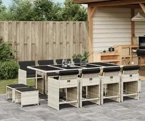 vidaXL Set mobilier de grădină cu perne 13 piese gri deschis poliratan