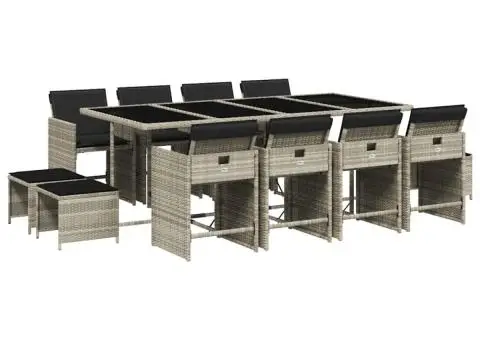 Set mobilier de grădină cu perne 13 piese gri deschis poliratan - 2/5