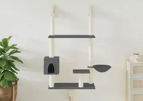 Ansamblu pisici perete cu stâlp zgâriere, gri închis, 153 cm - 1/5