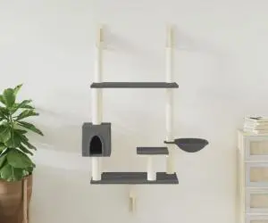 vidaXL Ansamblu pisici perete cu stâlp zgâriere, gri închis, 153 cm