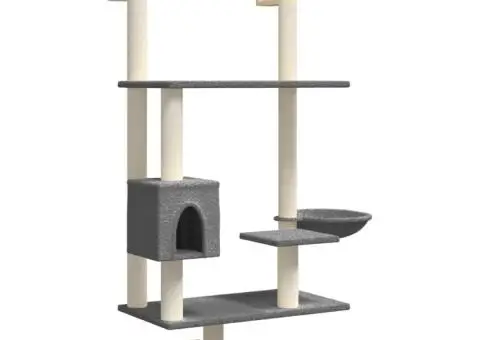 Ansamblu pisici perete cu stâlp zgâriere, gri închis, 153 cm - 2/5