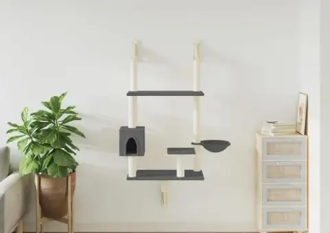 Ansamblu pisici perete cu stâlp zgâriere, gri închis, 153 cm - 3/5