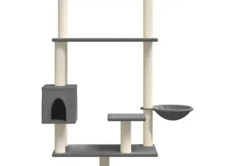 Ansamblu pisici perete cu stâlp zgâriere, gri închis, 153 cm - 4/5