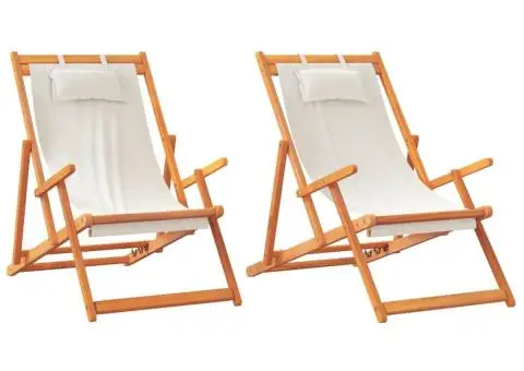 Scaune de plajă pliante, 2 buc., crem, material textil - 2/5