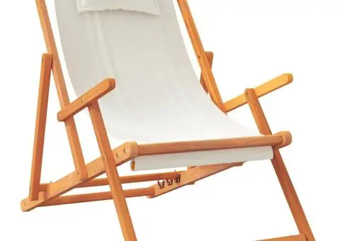 Scaune de plajă pliante, 2 buc., crem, material textil - 3/5