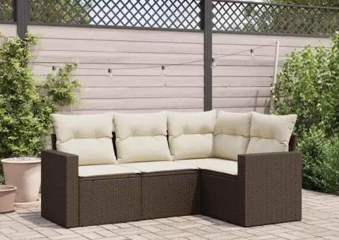 Set canapele de grădină, 4 piese, cu perne, maro poliratan maro - 1/3