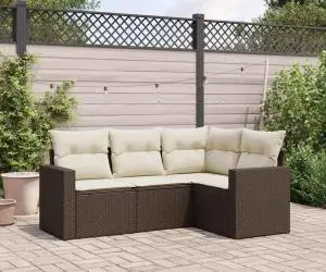 vidaXL Set canapele de grădină, 4 piese, cu perne, maro poliratan maro