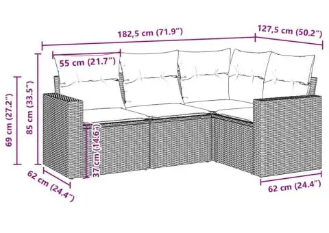 Set canapele de grădină, 4 piese, cu perne, maro poliratan maro - 3/3