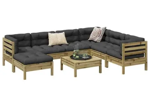 Set canapea de grădină, 8 piese, lemn de pin tratat - 1/5