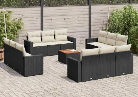 Set mobilier de grădină cu perne, 13 piese, negru, poliratan - 1/5