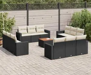 vidaXL Set mobilier de grădină cu perne, 13 piese, negru, poliratan