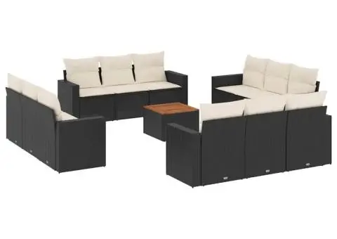 Set mobilier de grădină cu perne, 13 piese, negru, poliratan - 2/5