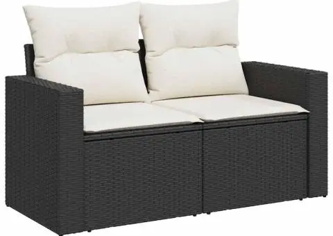 Set mobilier de grădină cu perne, 13 piese, negru, poliratan - 4/5