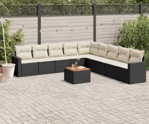vidaXL Set canapele de grădină cu perne, 10 piese, negru, poliratan