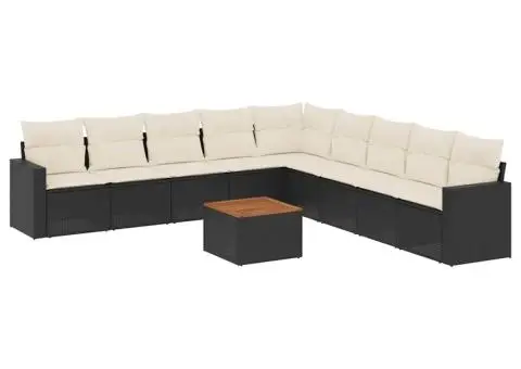 Set canapele de grădină cu perne, 10 piese, negru, poliratan - 2/5