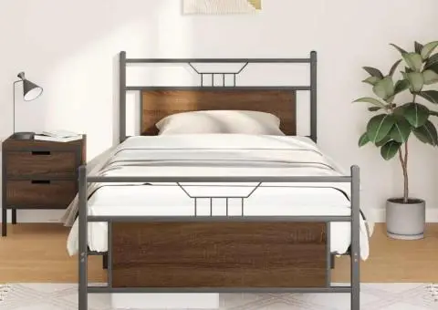 Cadru de pat fără saltea Stejar maro 107x203 cm Lemn prelucrat - 4/5