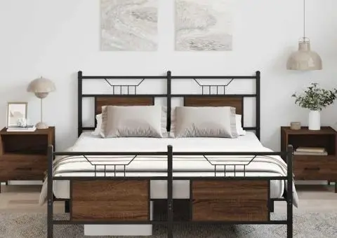 Cadru pat fără saltea stejar maro 140x200 cm lemn prelucrat - 4/5