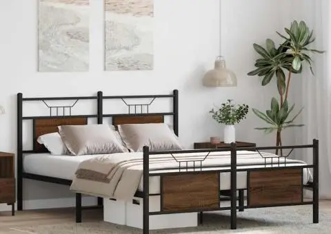 Cadru pat fără saltea stejar maro 140x200 cm lemn prelucrat - 5/5