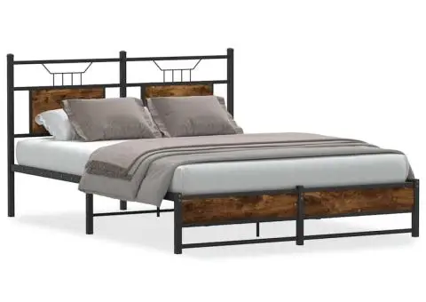 Cadru pat fără saltea stejar fumuriu 150x200 cm lemn prelucrat - 2/5