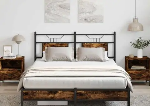 Cadru pat fără saltea stejar fumuriu 150x200 cm lemn prelucrat - 4/5