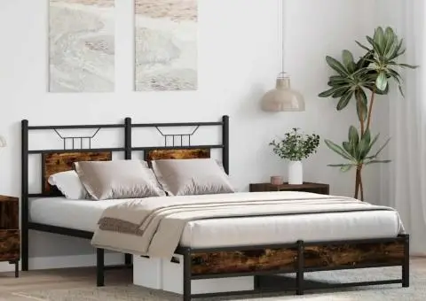 Cadru pat fără saltea stejar fumuriu 150x200 cm lemn prelucrat - 5/5