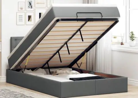 Pat otoman cu saltea țesătură gri închis 120x190 cm - 1/5