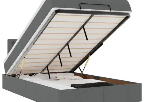 Pat otoman cu saltea țesătură gri închis 120x190 cm - 2/5