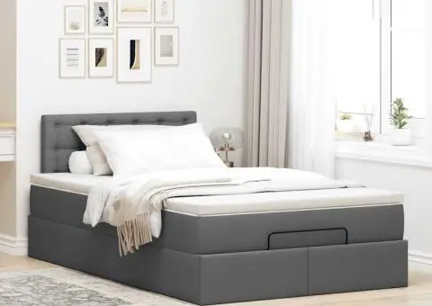 Pat otoman cu saltea țesătură gri închis 120x190 cm - 3/5