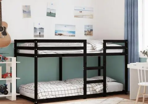 Pat supraetajat, negru, 90x200 cm, lemn masiv de pin - 1/5