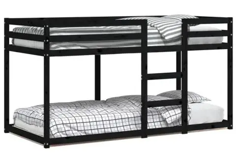 Pat supraetajat, negru, 90x200 cm, lemn masiv de pin - 2/5