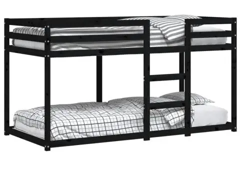 Pat supraetajat, negru, 90x200 cm, lemn masiv de pin - 3/5