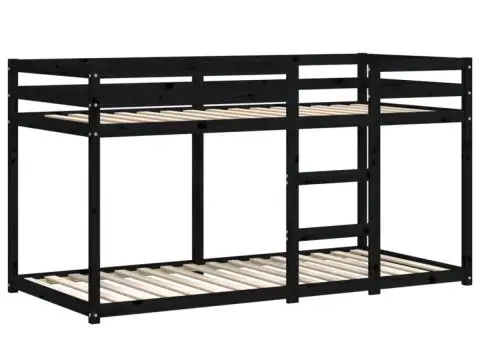 Pat supraetajat, negru, 90x200 cm, lemn masiv de pin - 4/5