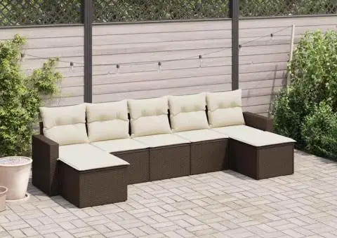 Set canapele de grădină cu perne, 7 piese, maro, poliratan - 1/3