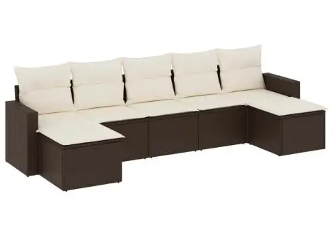 Set canapele de grădină cu perne, 7 piese, maro, poliratan - 2/3