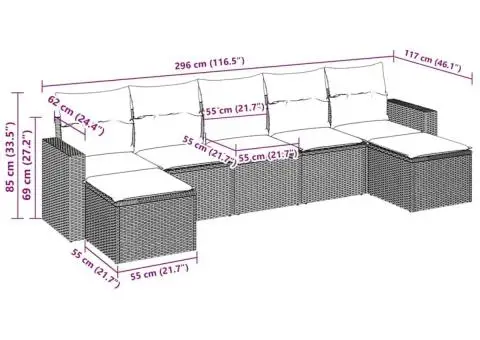 Set canapele de grădină cu perne, 7 piese, maro, poliratan - 3/3