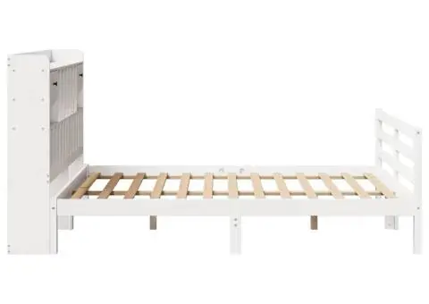 Pat cu bibliotecă fără saltea, alb, 140x190 cm, lemn masiv pin - 5/5
