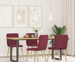 vidaXL Scaune de bucătărie, 4 buc., roșu vin, material  textil