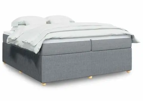 Pat box spring cu saltea, gri deschis, 200x200 cm, textil - 1/5