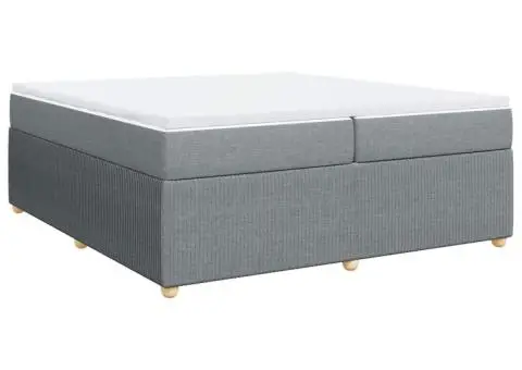 Pat box spring cu saltea, gri deschis, 200x200 cm, textil - 2/5