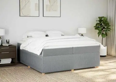 Pat box spring cu saltea, gri deschis, 200x200 cm, textil - 3/5