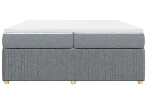 Pat box spring cu saltea, gri deschis, 200x200 cm, textil - 4/5