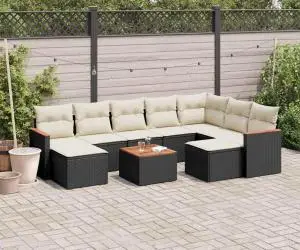 vidaXL Set canapele de grădină cu perne, 10 piese, negru, poliratan