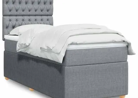 Pat box spring cu saltea, gri deschis, 90x200 cm, textil - 1/5