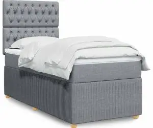 Pat box spring cu saltea, gri deschis, 90x200 cm, textil