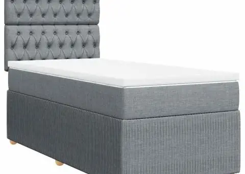 Pat box spring cu saltea, gri deschis, 90x200 cm, textil - 2/5